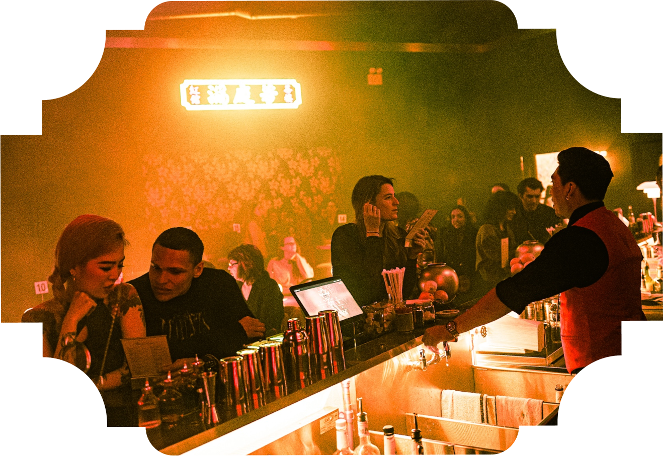 Cocktails on the bar at The Red Pavilion